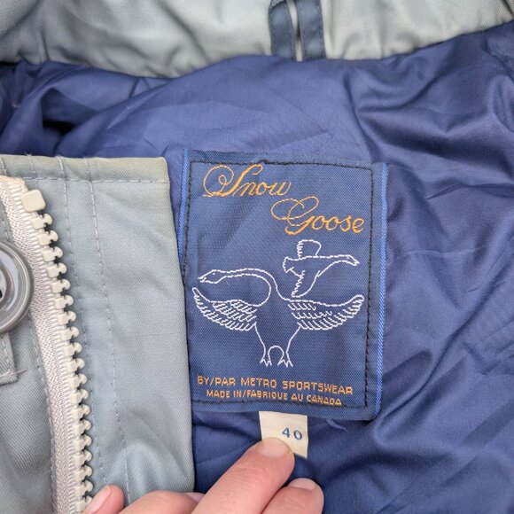 Vintage Snow Goose Parka Jacket Men 40 Blue Zip-Up Faux Fur Trim Hood Retro - Picture 5 of 8